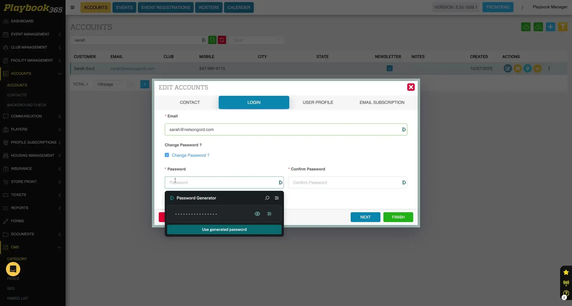 The user is editing an account's login information, specifically the password, using the 